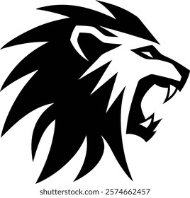 A majestic lion head silhouette, symbolizing strength, courage, and power, captured in a striking black-and-white design. Perfect for wildlife enthusiasts, nature lovers, and powerful imagery.