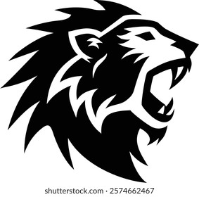 A majestic lion head silhouette, symbolizing strength, courage, and power, captured in a striking black-and-white design. Perfect for wildlife enthusiasts, nature lovers, and powerful imagery.