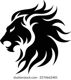 A majestic lion head silhouette, symbolizing strength, courage, and power, captured in a striking black-and-white design. Perfect for wildlife enthusiasts, nature lovers, and powerful imagery.