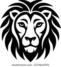 A majestic lion head silhouette, symbolizing strength, courage, and power, captured in a striking black-and-white design. Perfect for wildlife enthusiasts, nature lovers, and powerful imagery.