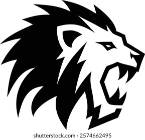 A majestic lion head silhouette, symbolizing strength, courage, and power, captured in a striking black-and-white design. Perfect for wildlife enthusiasts, nature lovers, and powerful imagery.