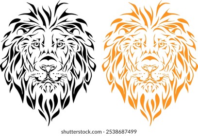 Majestic Lion Head Tribal Vector Illustration, PNG Image. Detailed Lion Face in Abstract Art Style. Lion Head Silhouette with Tribal Patterns. Fierce Lion Emblem Design in Bold Style.