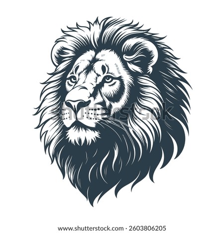 Majestic Lion Head Vector Illustration in Black and White