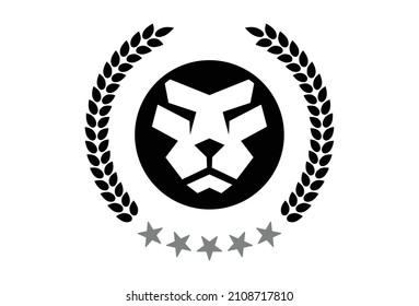 Majestic Lion King Head Minimal Logo Symbol Design. Vector Logo Template. A modern badge of premium lion head insignia and luxury calligraphic crest. Classic heraldry lion kind monogram emblem. EPS10