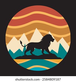 Majestic lion silhouette illustration with retro background