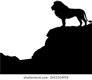 A majestic lion silhouette on a rocky peak.