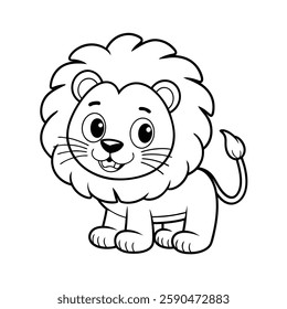 Majestic Lion Vector Illustration - Cartoon Clipart and Line Art Design- Lion Outline