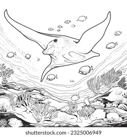 Majestic Manta Ray, Magical coloring book with fairy tale animals. Color enchanting creatures like Griffins , Phoenix, Dragon and mermaids. Let your imagination roam.