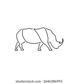 Majestic minimalist rhinoceros outline, highlighting wildlife, nature, and endangered species themes.