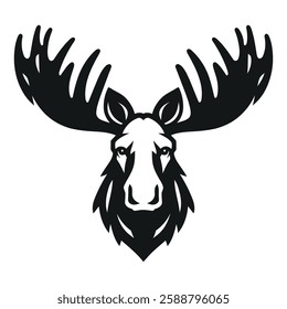 Majestic Moose Head Logo - Bold Black and White Vector Illustration