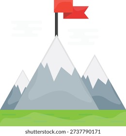 A majestic mountain featuring a red flag at its summit, symbolizing achievement or exploration.