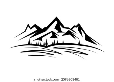 Majestic Mountain Range Silhouette Peak, Valley, and Pine Trees