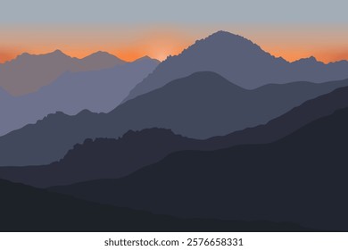 Majestic Mountain Range at Sunset Showcasing Layered Silhouettes and Fading Light