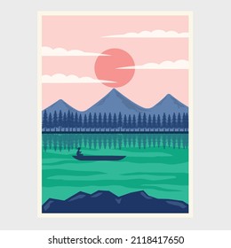 majestic mountain or stunning lake poster template illustration design