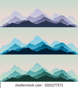 Majestic mountains.The abstract vector image reforestation in the foreground and different levels of the mountains in the background.Panorama background.