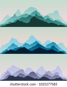 Majestic mountains.The abstract vector image reforestation in the foreground and different levels of the mountains in the background.Panorama background.