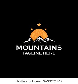 Majestic Mountains A Night Sky Logo Design Featuring Moon and Stars