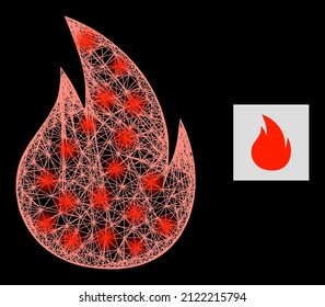 Majestic network fire with glowing spots on a black background. Light vector structure based on fire picture, with linear network and light dots.