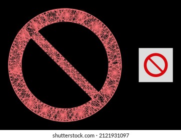 Majestic network forbidden with glowing spots on a black background. Light vector mesh is based on forbidden icon, with irregular mesh and light dots.