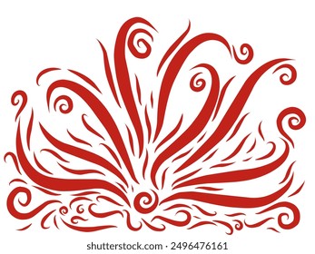 majestic nine tails from japanese mythology calligraphic style illustration. red line doodle art.