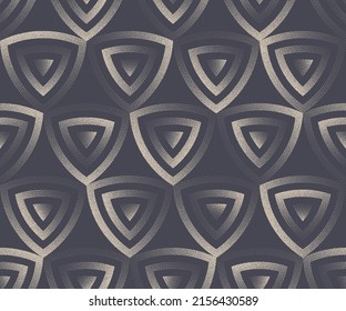 Majestic Noble Antique Royal Seamless Pattern Vector Gothic Abstract Background. Knightly Shield Medieval Ornament Repetitive Gray Wallpaper. Geometric Convex Triangles Folk Motif Art Illustration