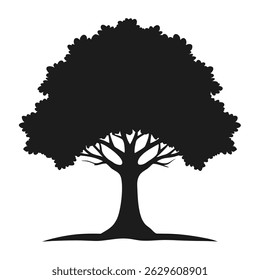 "Majestic Oak Tree Silhouette Icon on White Background"
