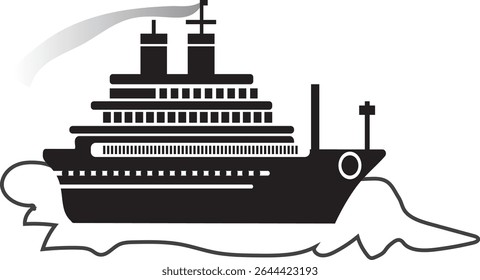 Majestic ocean liner cruise ship sailing, a large cruise ship seen, tourism branding, Stylish Black and White Ship Vector, majestic cruise ship at sea. sleek profile against dark waters.