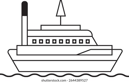 Majestic Ocean Liner Ship Illustration, desenho de navio a vapor retro, arte de navio preto e branco, ilustração vetorial de arte de linha, navio de linha vintage viagem. navio de cruzeiro ilustração em preto e branco.