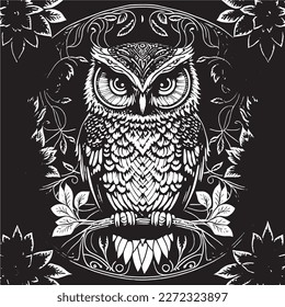 A majestic Owl illustration in a stylish composition. Adult coloring book pages made freehand with doodle and Zentangle elements., Vector  illustration