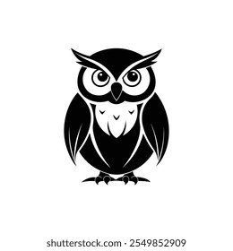 Majestic Owl Silhouette Vector for Elegant Designs on White Background