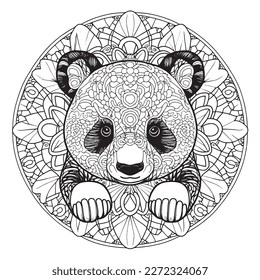 A majestic Panda illustration in a stylish composition. Adult coloring book pages made freehand with doodle and Zentangle elements., Vector  illustration