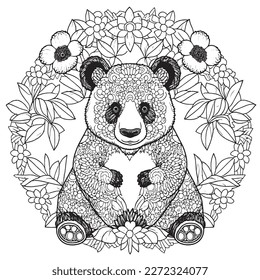 A majestic Panda illustration in a stylish composition. Adult coloring book pages made freehand with doodle and Zentangle elements., Vector  illustration