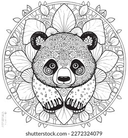 A majestic Panda illustration in a stylish composition. Adult coloring book pages made freehand with doodle and Zentangle elements., Vector  illustration