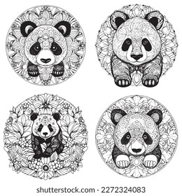A majestic Panda illustration in a stylish composition. Adult coloring book pages made freehand with doodle and Zentangle elements., Vector  illustration