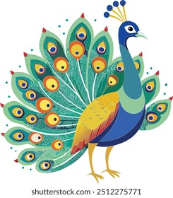 The Majestic Peacock cartoon style, commercial illustration