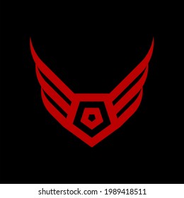 Majestic pentagon wings insignia logo template in flat design monogram illustration