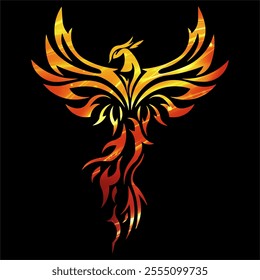 A majestic phoenix rising from vibrant flames, symbolizing rebirth, strength, and immortality