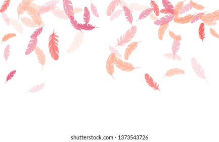 Majestic pink flamingo feathers vector background. Plumage trendy fashion shower decor. Quill plumelet silhouettes illustration. Falling feather elements soft vector design.