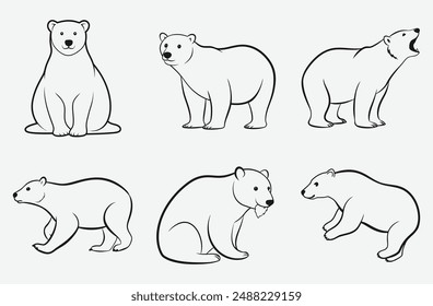 Majestic Polar Bear Line Art Vector Set, Stunning High-Quality Designs for Your Creative Projects