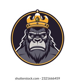 A majestic and powerful gorilla wearing a crown vector clip art illustration, combining strength with regal authority, perfect for bold and commanding branding