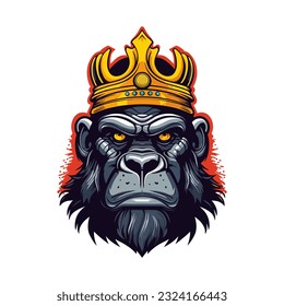 A majestic and powerful gorilla wearing a crown vector clip art illustration, combining strength with regal authority, perfect for bold and commanding branding