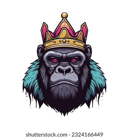A majestic and powerful gorilla wearing a crown vector clip art illustration, combining strength with regal authority, perfect for bold and commanding branding
