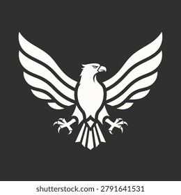 Majestic and powerful white eagle icon with outstretched wings, ideal for sports mascots, military emblems, corporate branding, and modern minimalist logo designs.