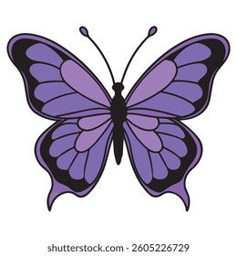 Majestic Purple Butterfly with Intricate Wing Patterns and Bold Black Outlines – A Stunning Digital Illustration of Nature’s Beauty
