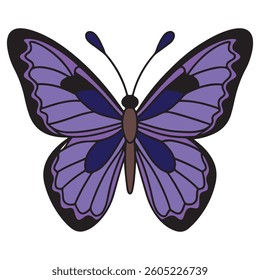 Majestic Purple Butterfly with Intricate Wing Patterns and Bold Black Outlines – A Stunning Digital Illustration of Nature’s Beauty
