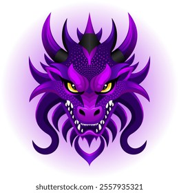 Majestic purple dragon head with intricate details, powerful gaze, and captivating design, suited for fantasy lovers and artistic digital media