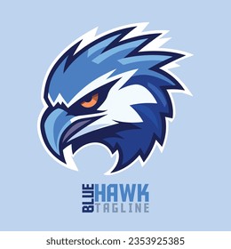 Majestic Raptor Emblem Designs: Illustrated Animal Mascot Head, Vector Graphic for Sport and E-Sport Gaming Teams' Logos, Including Blue Hawk, Eagle, and Falcon.