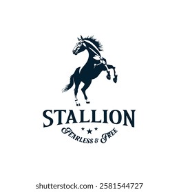 Majestic rearing horse logo - powerful stallion in dynamic pose, monochrome vector design