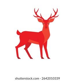 Majestic red deer standing proudly in a natural woodland setting. This detailed vector illustration showcases the powerful antlers, muscular build, and rich brown coat of the red deer, 