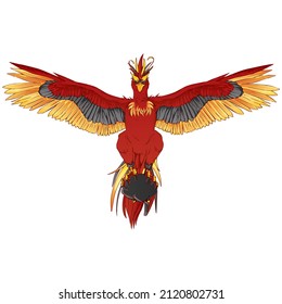 majestic red and yellow feathered phoenix carrying a stone lineart